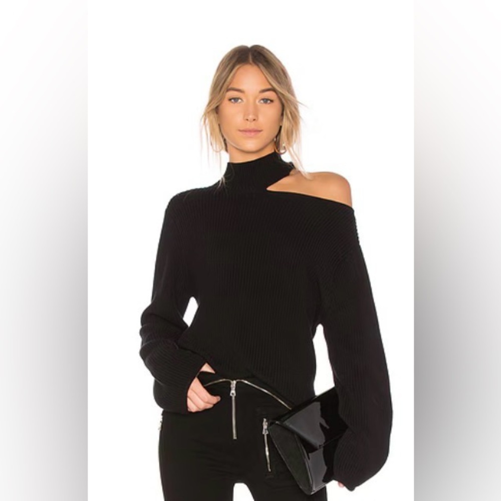 RtA Black Cutout Cotton Knit Top Long Sleeve Fitted Minimal Chic NWT